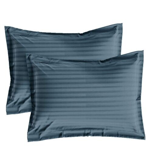 sleeping owls Blue Cotton 210TC Striped Set of 2 Pillow Covers-picture-31