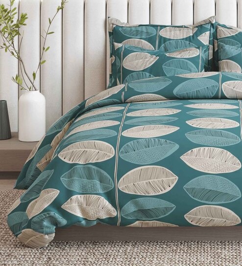Blue Cotton Blend Floral 150 GSM Double Comforter