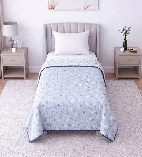 Blue Cotton Floral 300 GSM Single Bed Reversible Dohar