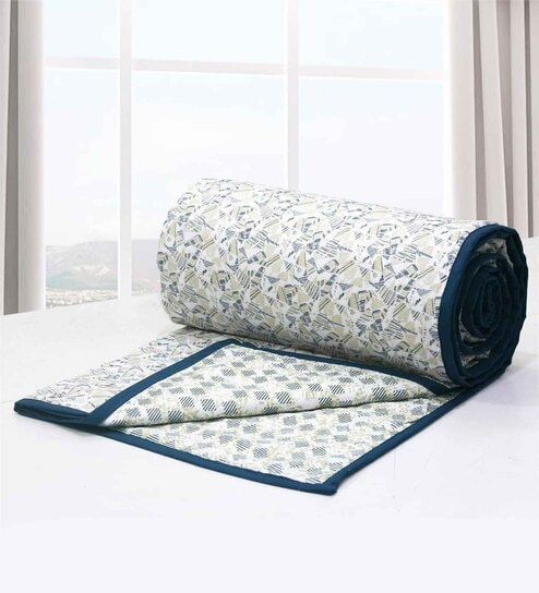 Blue Cotton Geometric 144 TC Single Dohar