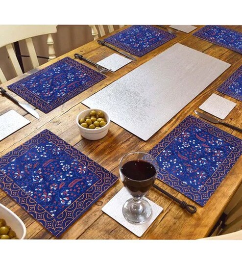 Buy Blue Cotton Jaipuri Hand Block Printed Floral Pattern Table Mats