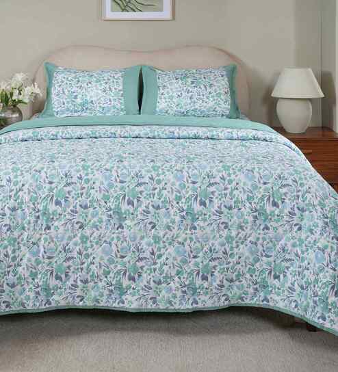 Blue Cotton Polyester Fruit Print 115 GSM Single Bed Quilt