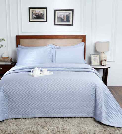 Blue Cotton Polyester Solid 100 GSM Double Bed Quilt