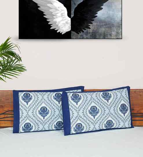 Blue Cotton Premium Quality 180 TC (17*27 Inches) Pillow Covers Set