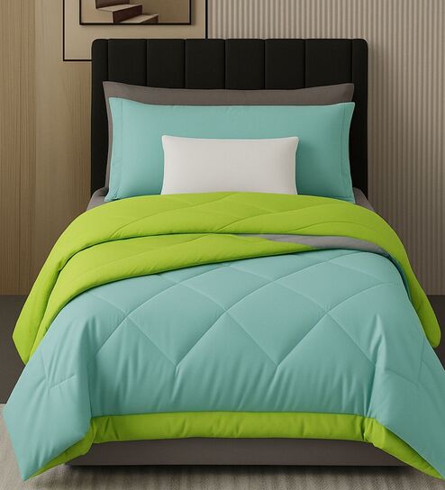 Blue Cotton 210TC Solid Plain Heavy Winter Single 400GSM Reversible Comforter