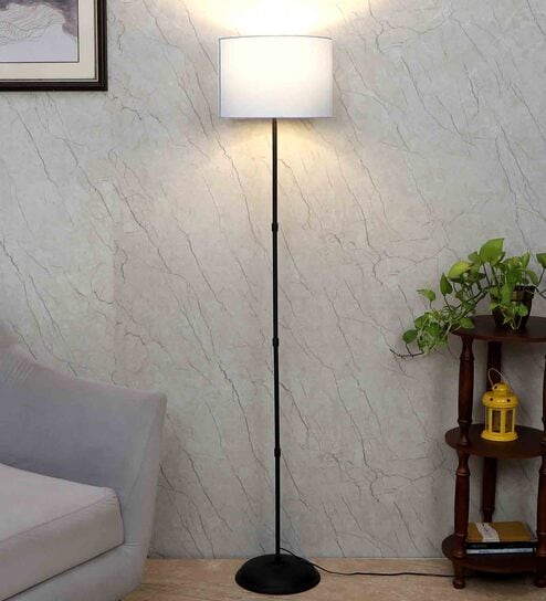 Blue Cotton Shade Club Floor Lamp Iron Base