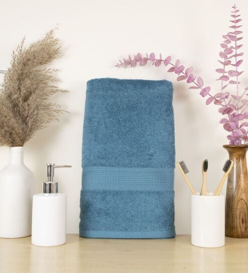 Blue Cotton Solid  500 GSM Bath Towel (1Pc)