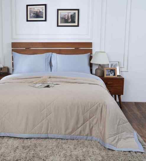 Blue Cotton Solid 120 GSM Double Bed Quilt