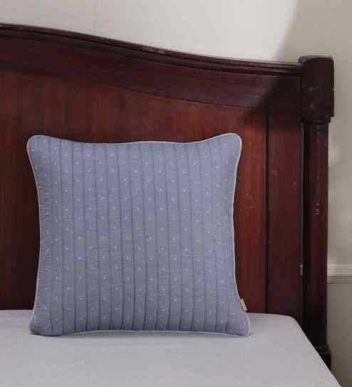 Blue Cotton Solid 18x18 inches Square Cushion Cover