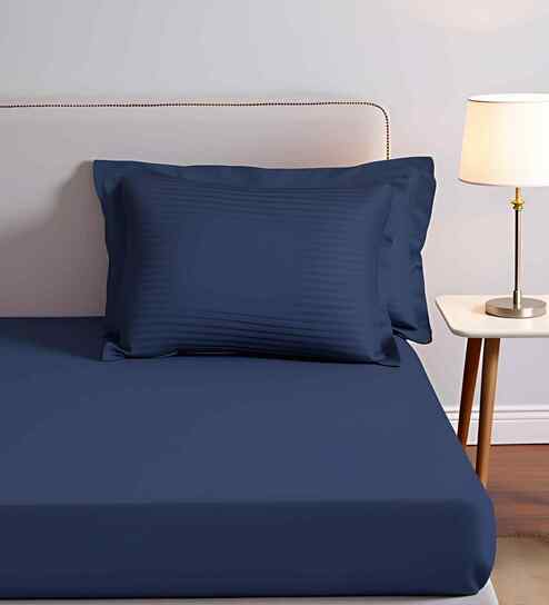 Blue Cotton Solid 28x18 inches Pillow Cover Set of 2
