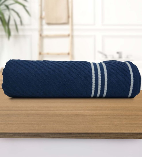 Blue Cotton Solid 500 GSM Bath Towel (1 Pc)