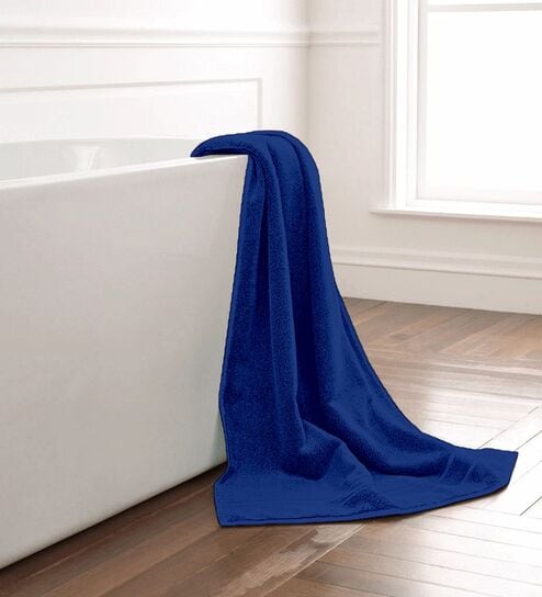 Blue Cotton Solid 550 GSM Bath Towel