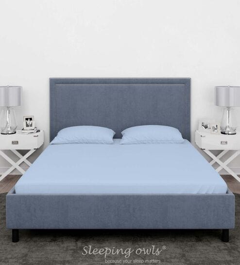 Blue Cotton Solid Finest 300TC Plain Super King Bedsheet with 2 Pillow Covers