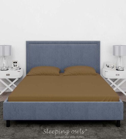 Brown Cotton Solid Finest 300TC Plain Super King Bedsheet with 2 Pillow Covers