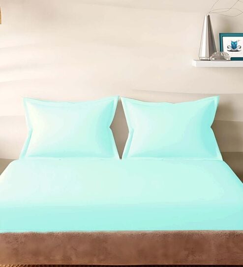 Blue Cotton Solid 210TC Plain Set of 2 Pillow Covers