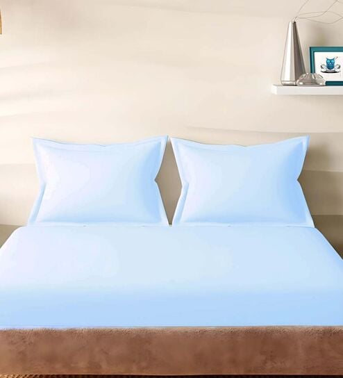 Blue Cotton Solid 210TC Plain Set of 2 Pillow Covers