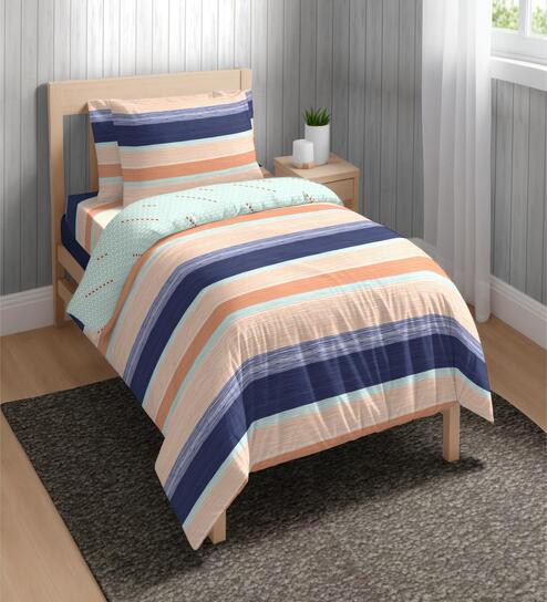 Blue Cotton Stripe 150 GSM Single Bed Comforter