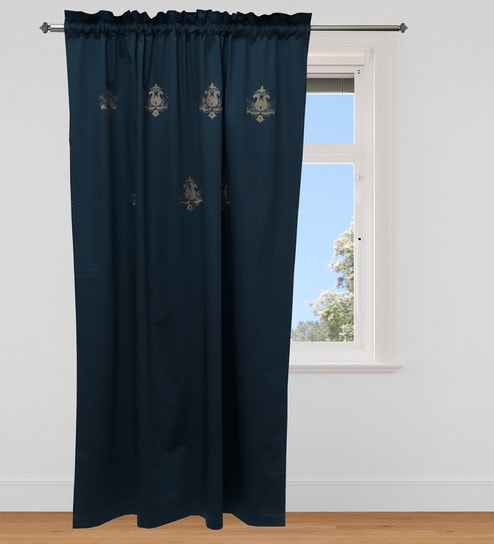 Grey Traditional Cotton 8 Ft Blackout Rod Pocket Door Curtain