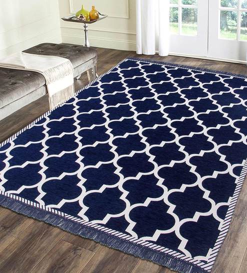 Blue Chenille Abstract 4 x 6 Feet Machine Made Carpet