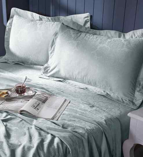 Blue Ethnic Motifs 300 TC Cotton King Size Bed Sheet with 2 Pillow Covers 24 Collection
