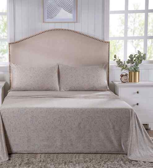 Blue Ethnic Motifs 400 TC Cotton King Size Bed Sheet with 2 Pillow Covers Classical Ornate Collection