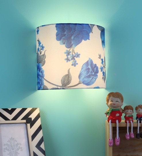 Raphael Blue Fabric Flush Mount Wall Light By Foziq