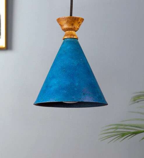 Blue Feather Cement Single Hanging Light