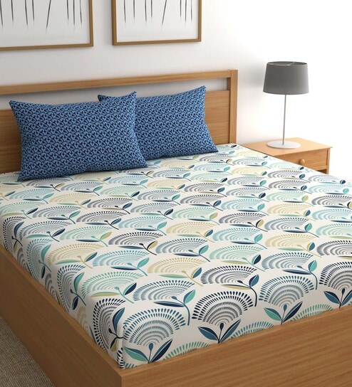 chhavi india Blue Floral 210 TC Microfiber King Sized Bedsheet With 2 Pillow Covers Supreme Collection-picture-13