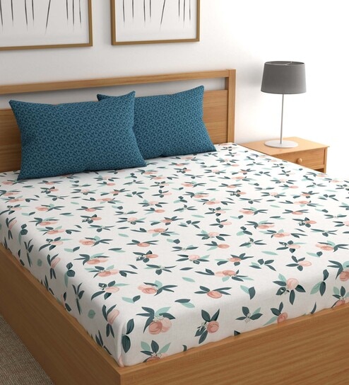 Blue Floral 210 TC Microfiber King Sized Bed Sheets with 2 Pillow Covers
