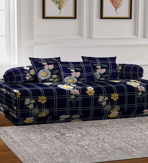 Blue Floral 210 TC Poly Cotton (Set of 6) Diwan Sets