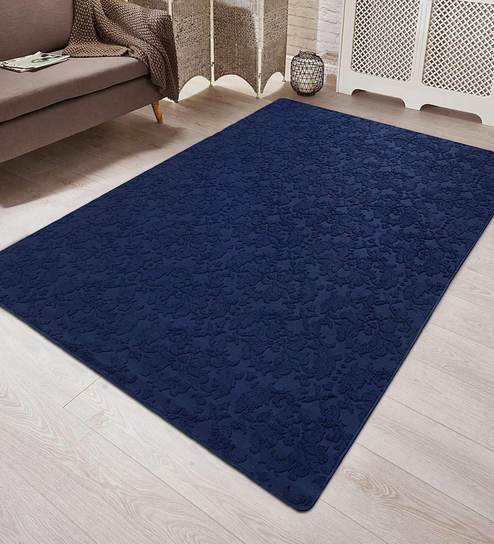 Buy Blue Microfibre Solid 6 X 9 Feet Hand Tufted Carpet By Saral Home Online Floral Carpets Carpets And Dhurries Furnishings Pepperfry Product