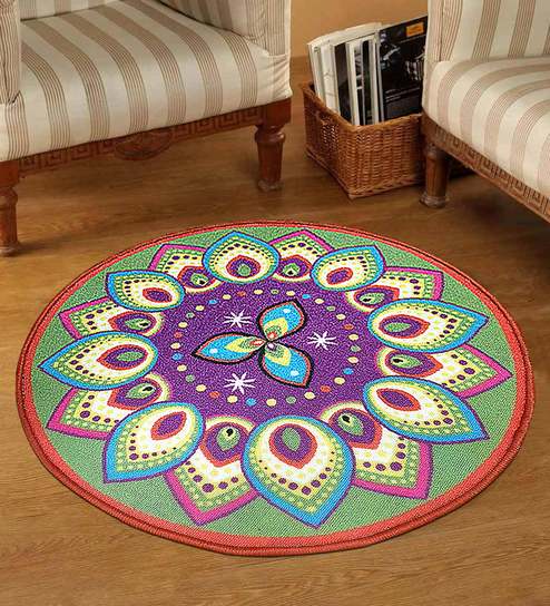 Blue Floral Machine Made Nylon Carpet 2.5X2.5 Feet