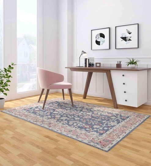 Blue Floral Wool 5 ft X 8 ft Hand Tufted Carpet by Jaipur Rugs
