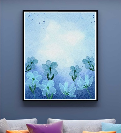 Blue Flower Printed Canvas Wall Art