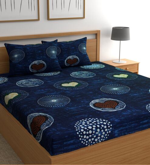 Blue Abstract 180 TC Microfiber Double Queen Bedsheet With 2 Pillow Covers