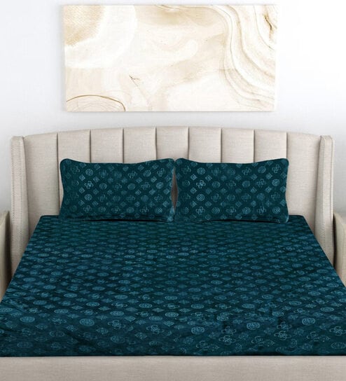 Buy LAYERS Blue Modern Cotton King Double Bed Sheet 104 TC