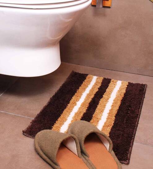 Chocolate Geometric Microfibre 23x15 Inches AntiSkid Bath Mat by Luxe Home International