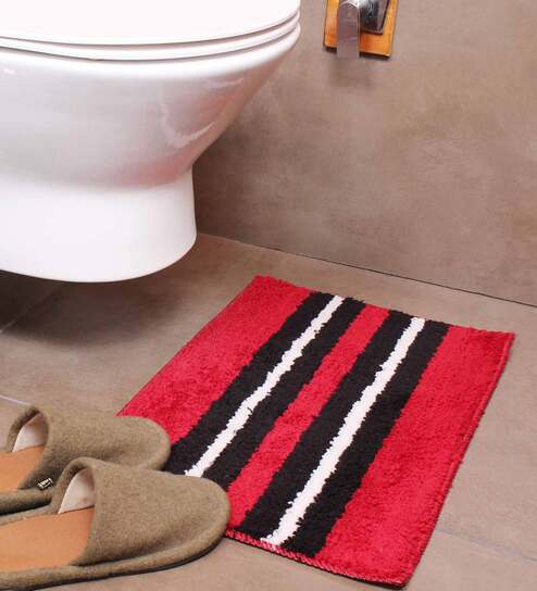 Blue Geometric Microfibre 23x15 Inches AntiSkid Bath Mat by Luxe Home International