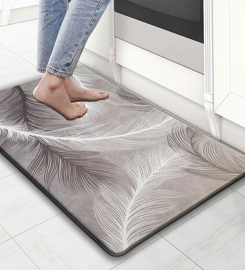 Grey Abstract Microfibre 30x18 Inches Anti Skid Door Mat