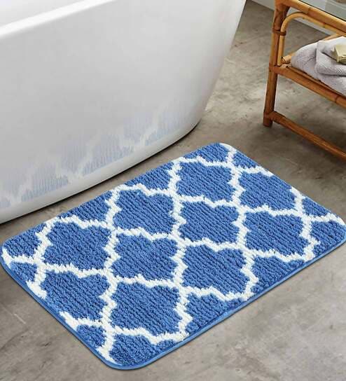Blue Traditional Polyester 24x16 Inches AntiSkid Bath Mat