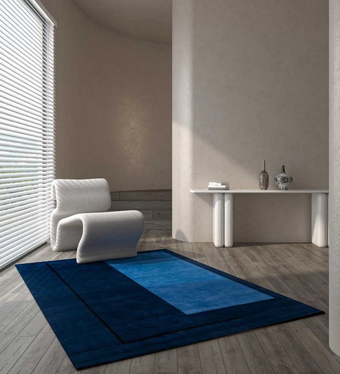 Blue Geometric Wool 9 ft x 12 ft Hand knotted Carpet