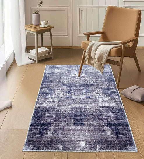 Blue Abstractal Microfiber 3 x 5 Feet Machine Made Carpet