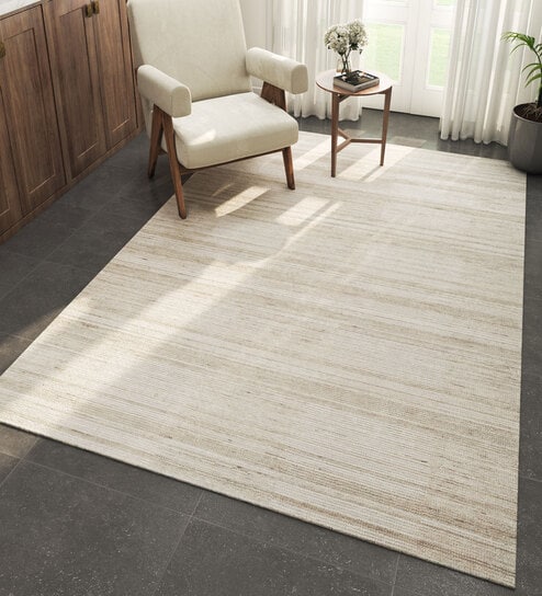 Blue Geometrical Wool 6 ft X 9 ft Hand Woven Carpet