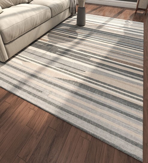 Blue Geometrical Wool 6 ft X 9 ft Flat Weaves