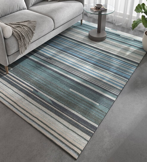 Blue Geometrical Wool 6 ft X 9 ft Flat Weaves
