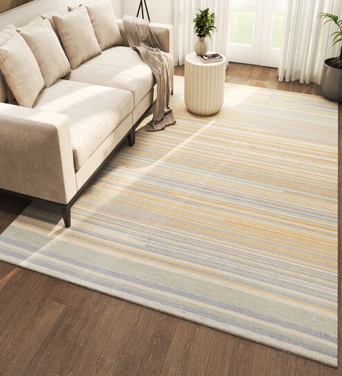 Blue Geometrical Wool 6 ft X 9 ft Flat Weaves