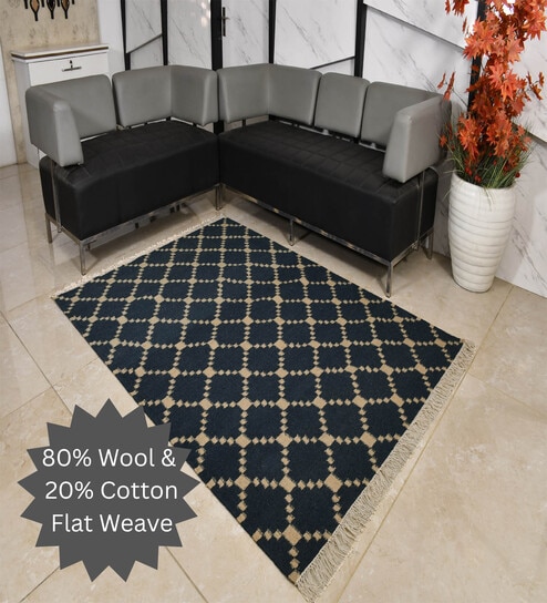 the woven legacy Blue Geometrical Wool 7X5 Feet Hand Woven Carpet-picture-27