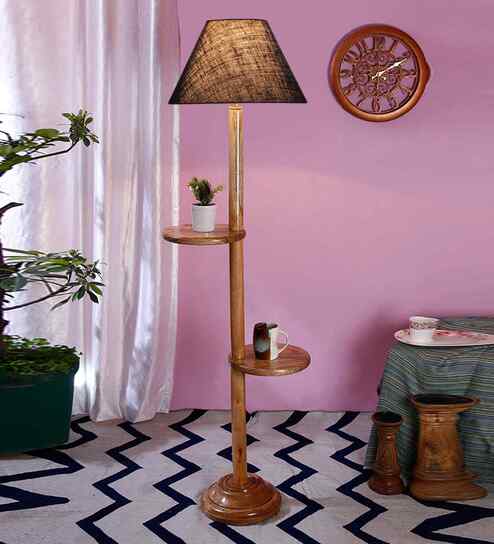 Blue Jute Wooden Floor Lamp