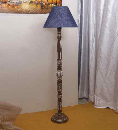 Blue Jute Wooden Floor Lamp