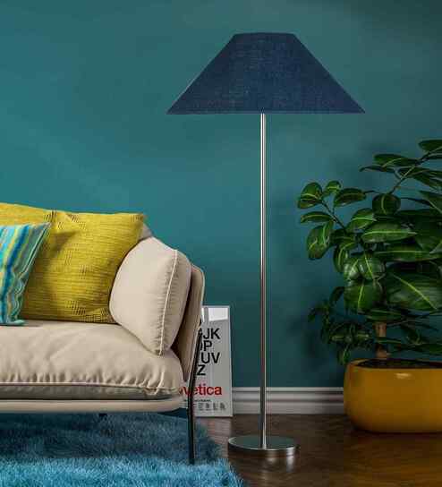 Blue Jute Coolie Shade Floor Lamp Steel Base